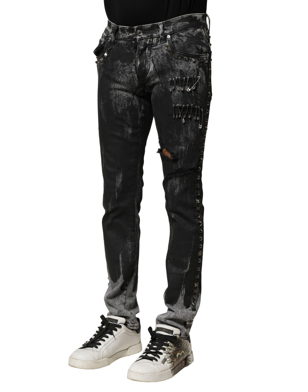 Dolce & Gabbana Embellished Skinny Jeans in Black Washed