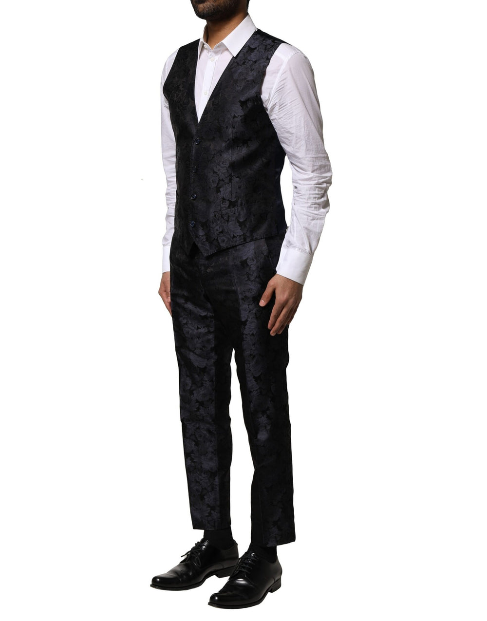 Dark Gray Black Jacquard 3 Piece Single Breasted Suit