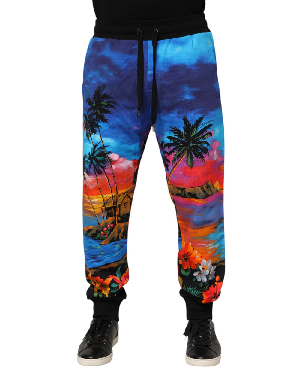 Dolce & Gabbana Cotton Hawaiian Print Jogger Pants in Blue