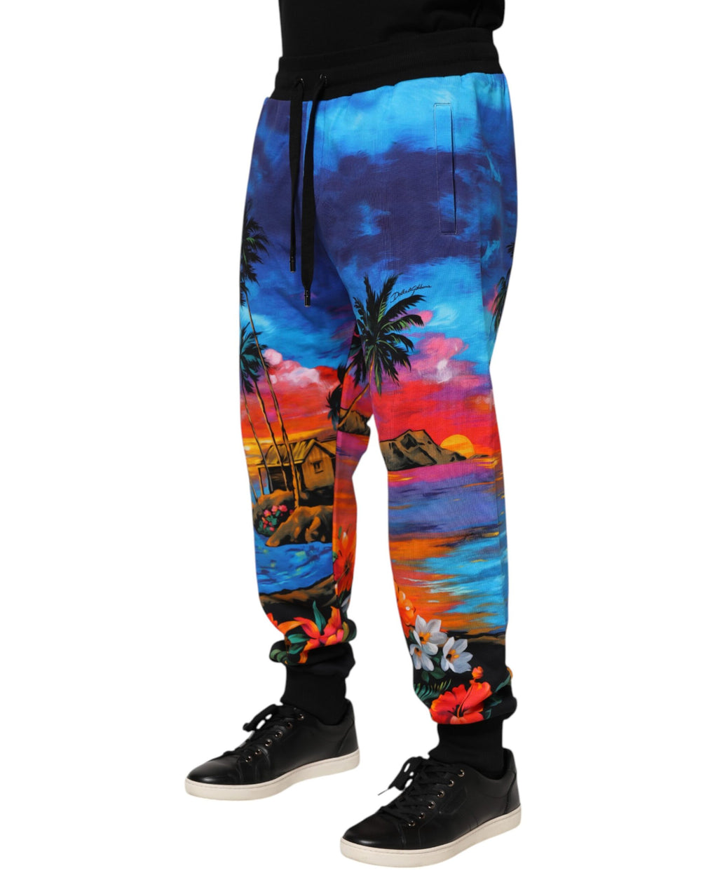 Dolce & Gabbana Cotton Hawaiian Print Jogger Pants in Blue