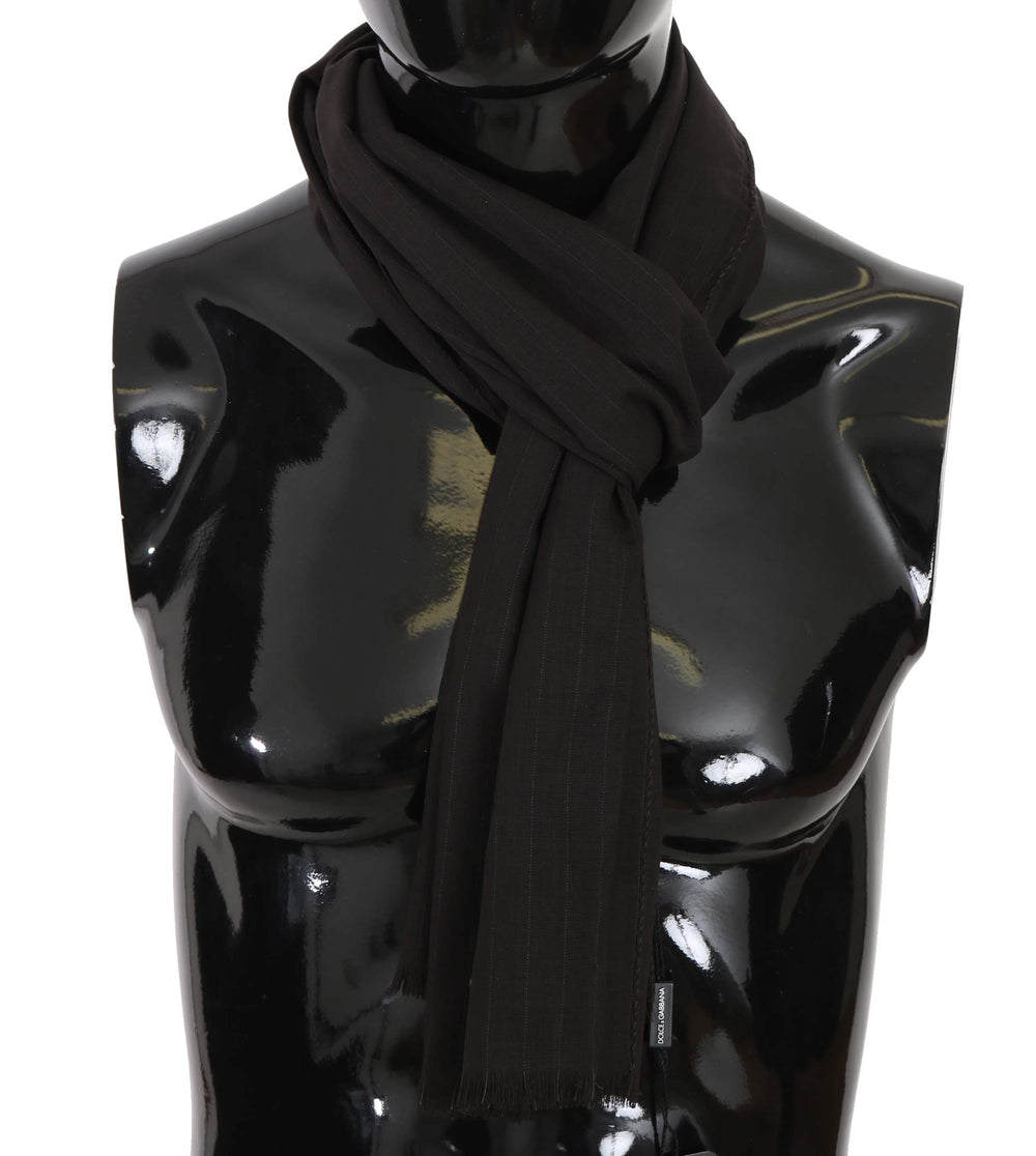 Dolce & Gabbana 100% Virgin Wool Striped Wrap Scarf in Dark Grey
