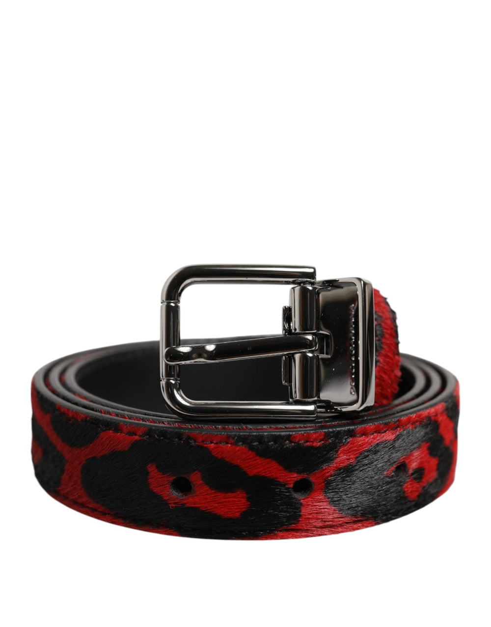 Dolce & Gabbana Calfskin Leopard Belt in Black and Red