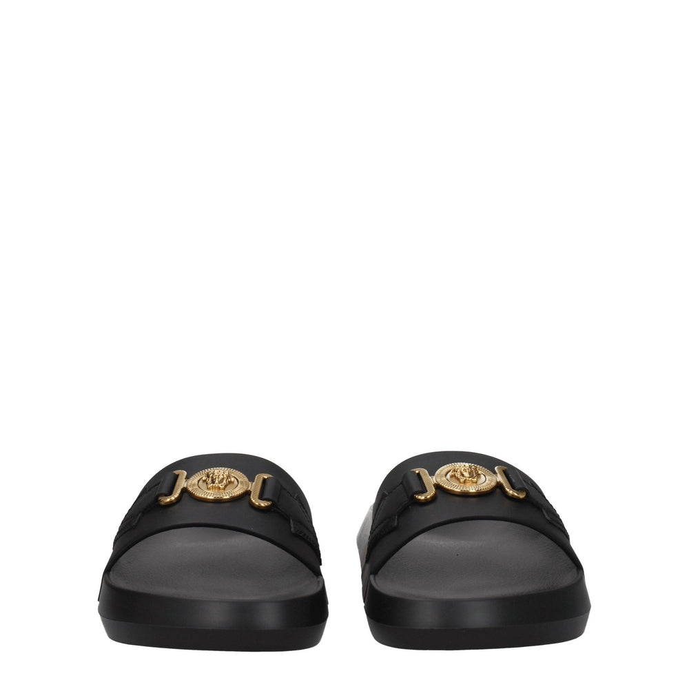 Versace Leather Slippers in Black