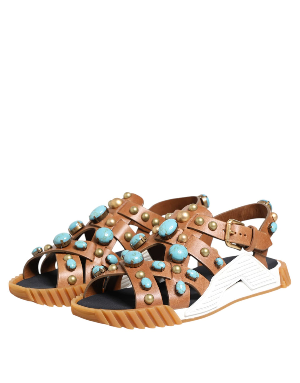 Dolce & Gabbana Leather Studded Slides in Brown