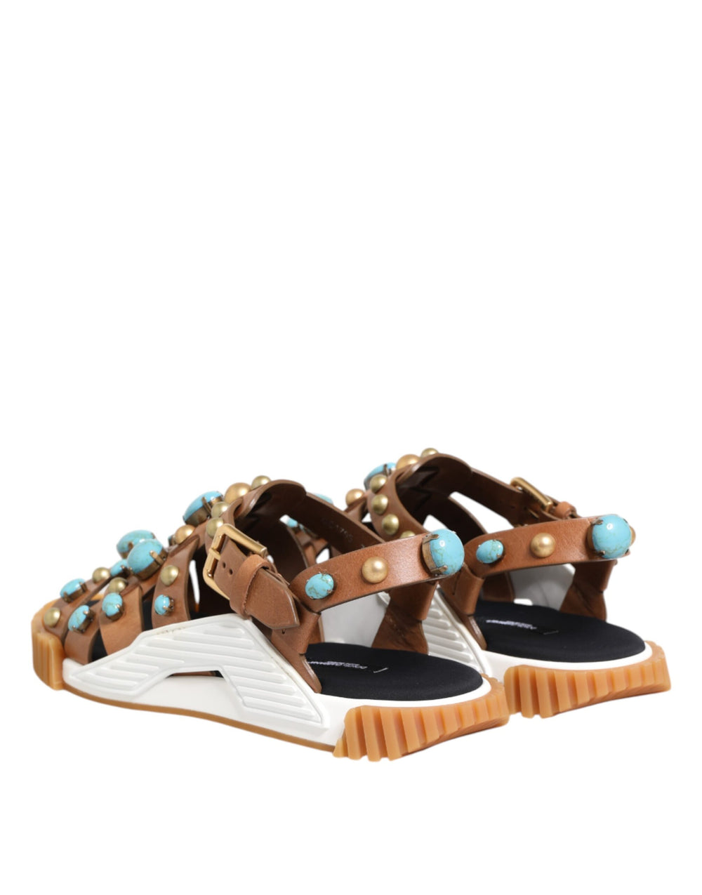 Dolce & Gabbana Leather Studded Slides in Brown