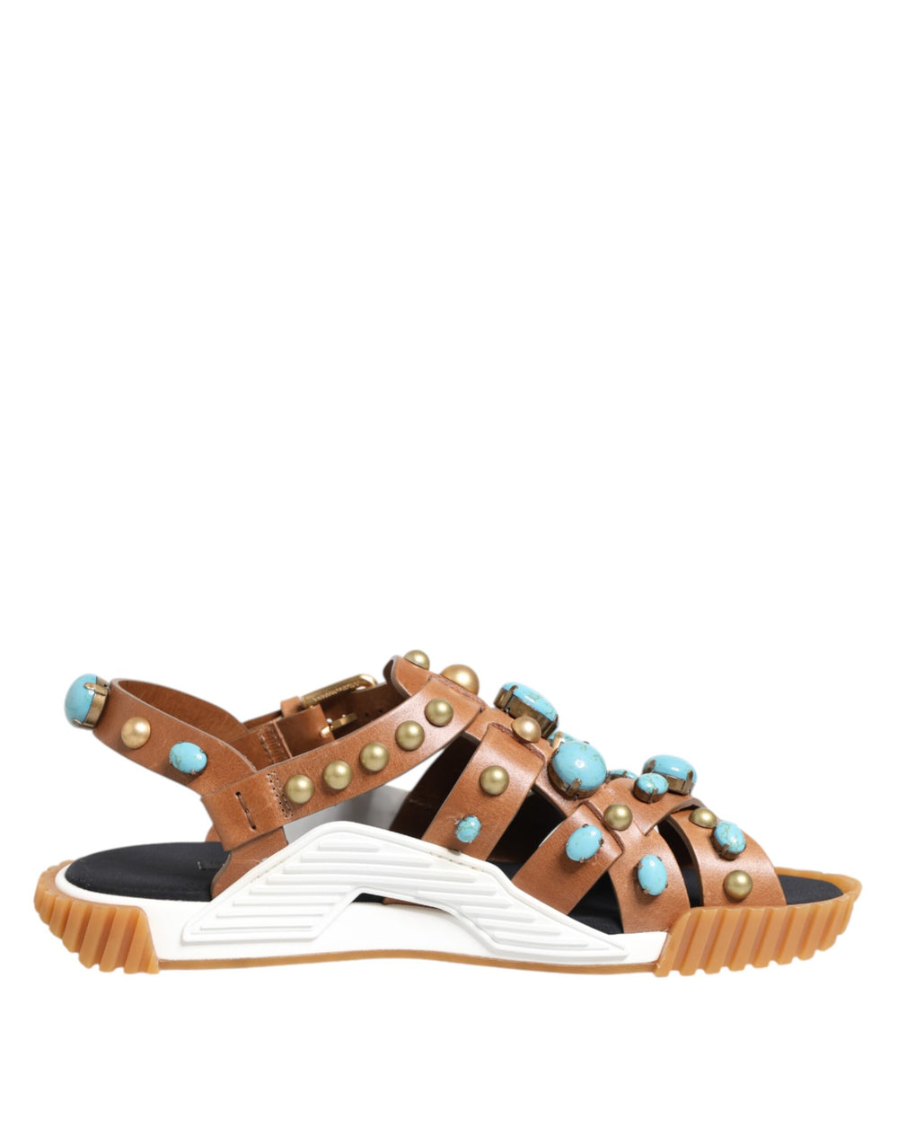 Dolce & Gabbana Leather Studded Slides in Brown