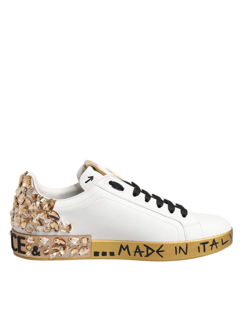 Dolce & Gabbana Calfskin Leather Portofino Sneakers in White and Gold