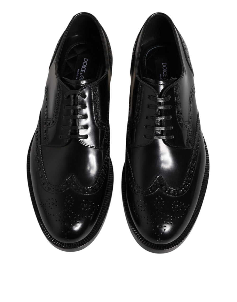 Dolce & Gabbana Calfskin Leather Derby Wingtip Shoes in Black