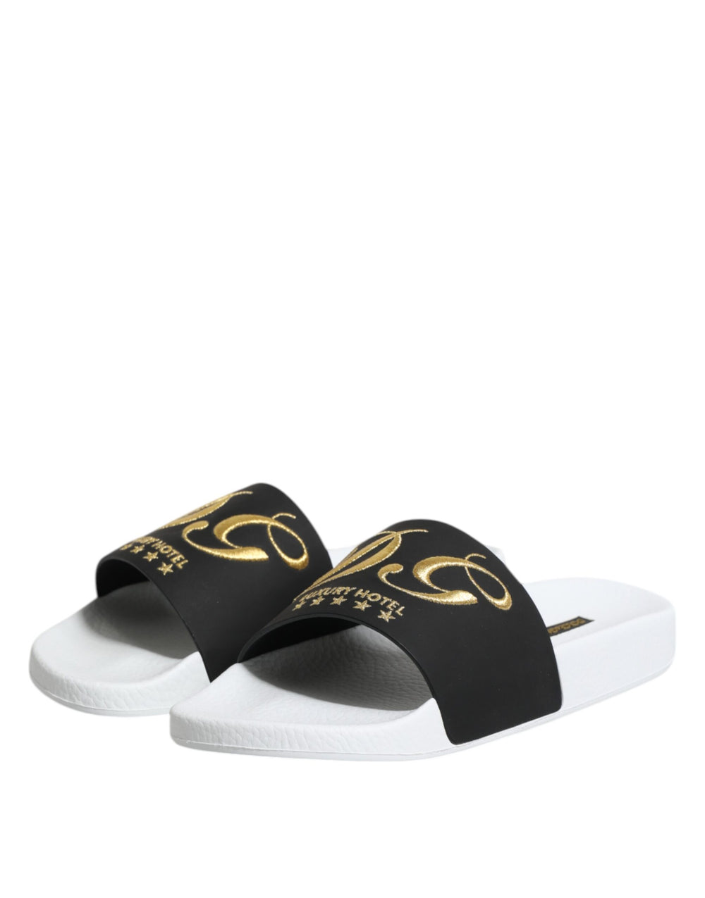 Dolce & Gabbana Calfskin Leather Slides in White and Black
