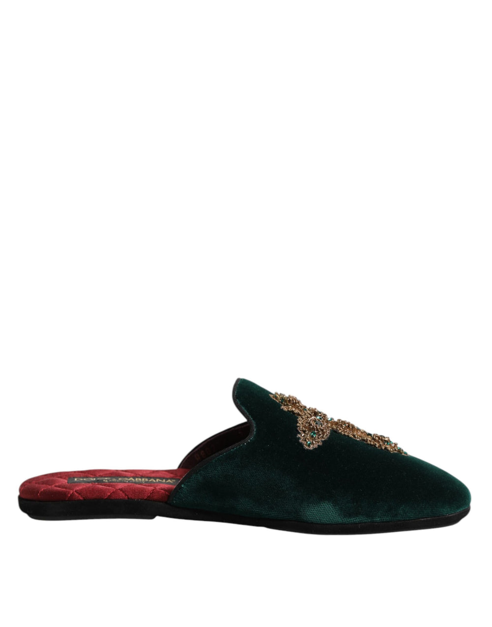 Dolce & Gabbana Velvet Cross-Embellished Slippers in Green