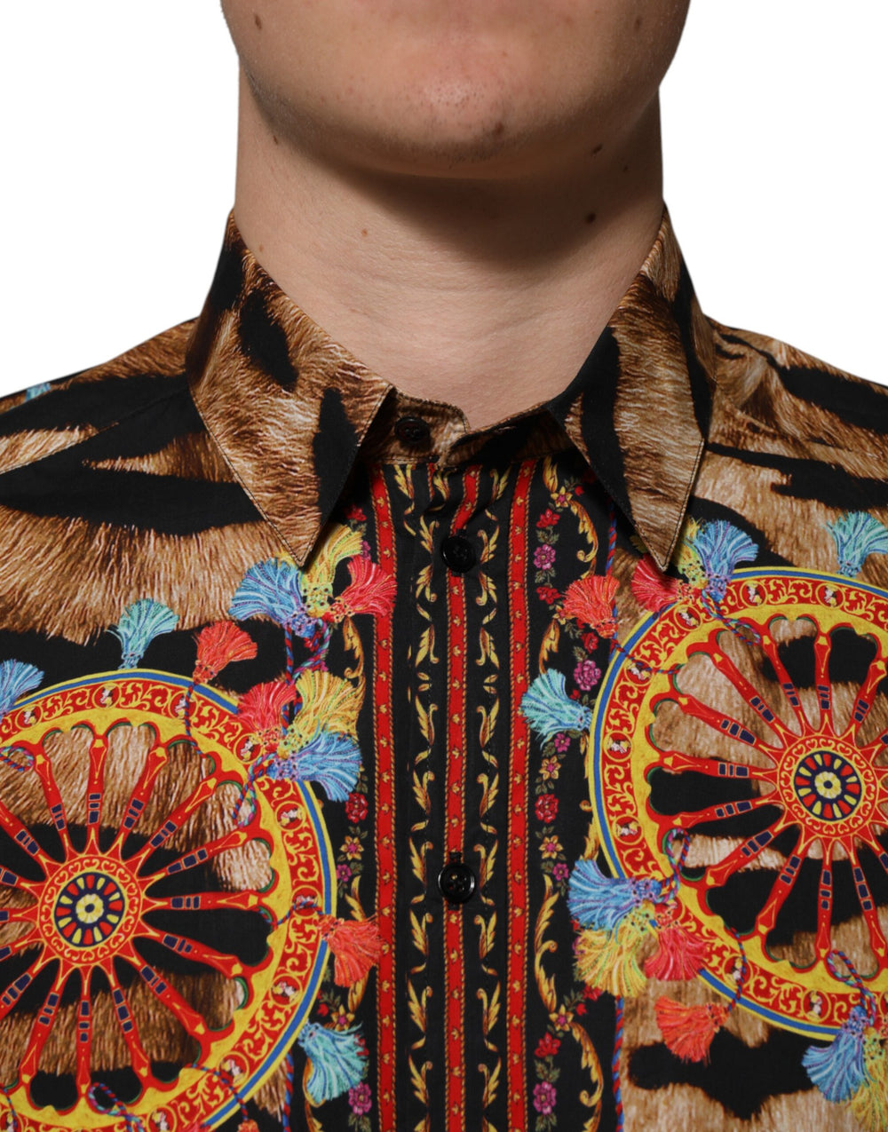 Dolce & Gabbana Cotton Tiger Carretto Long Sleeve Shirt in Multicolour