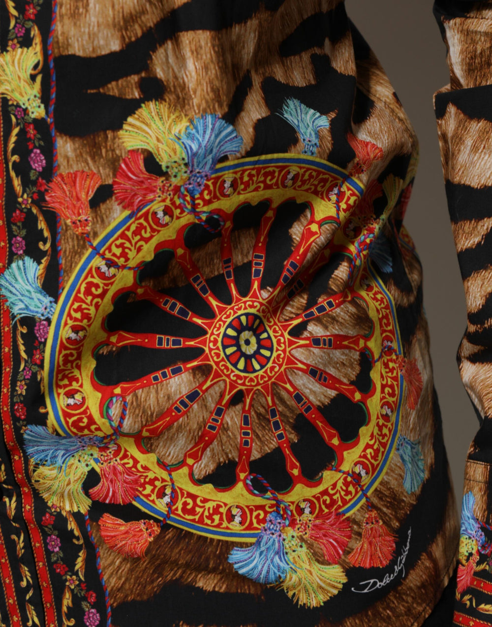Dolce & Gabbana Cotton Tiger Carretto Long Sleeve Shirt in Multicolour