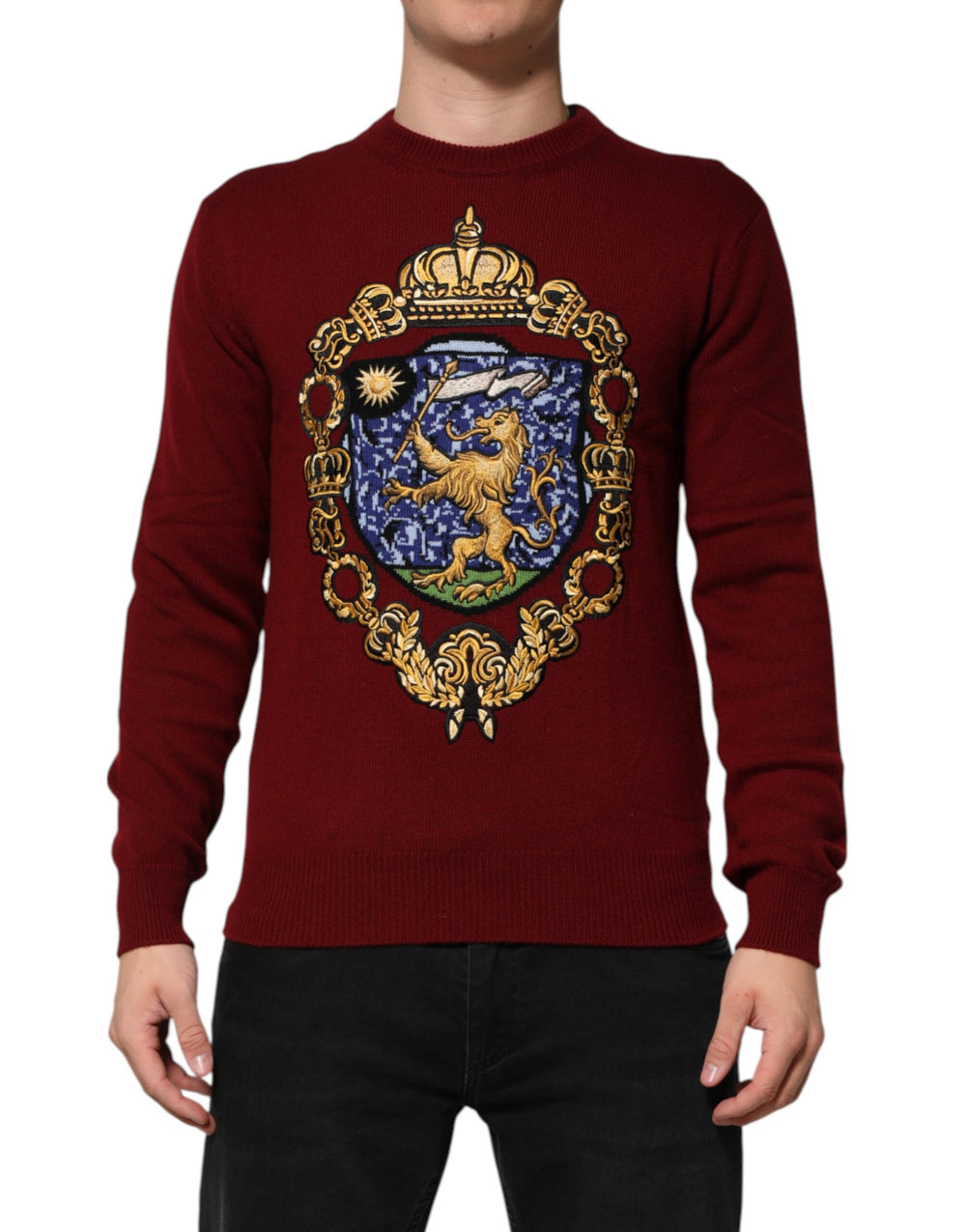 Dolce & Gabbana 100% Cashmere Crew Neck Sweater in Burgundy