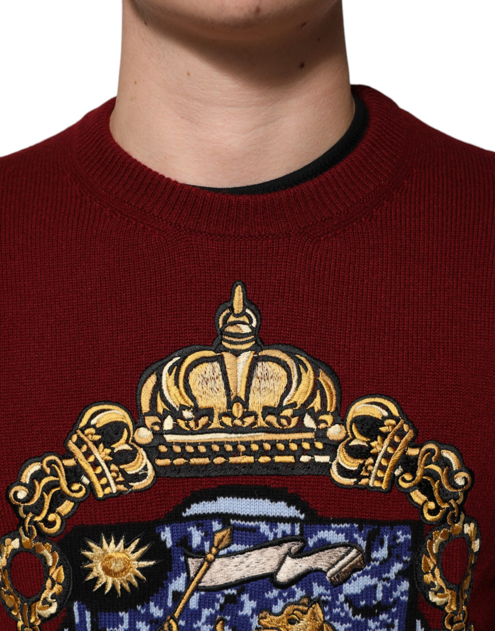 Dolce & Gabbana 100% Cashmere Crew Neck Sweater in Burgundy