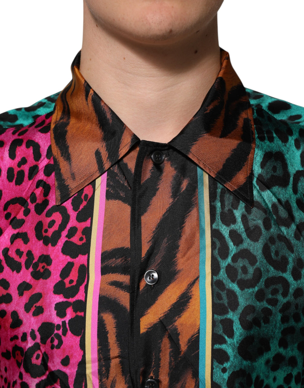 Dolce & Gabbana 100% Silk Tiger Print Hawaiian Shirt in Multicolor