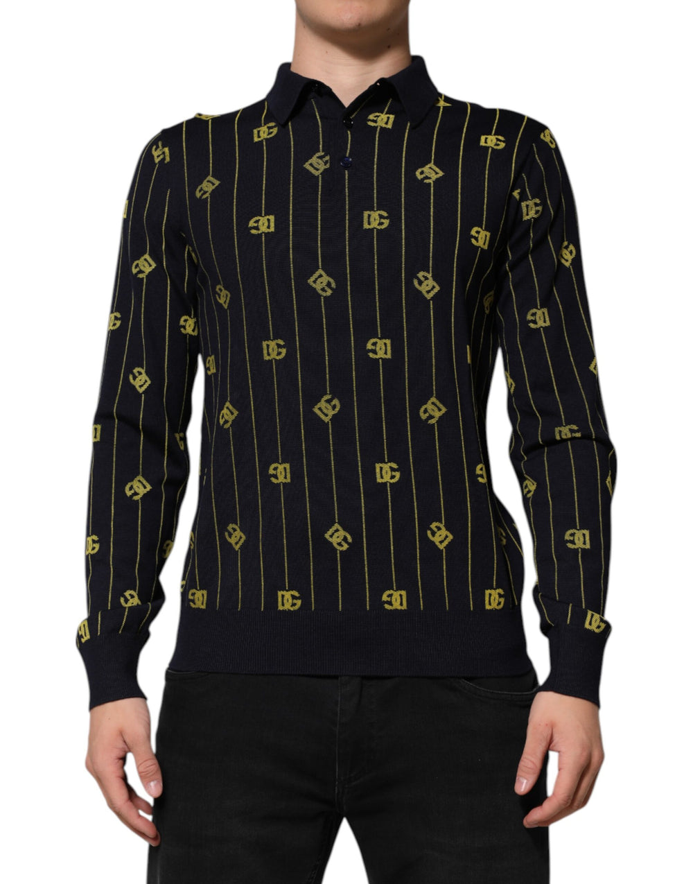 Dolce & Gabbana Virgin Wool Polo Shirt in Black
