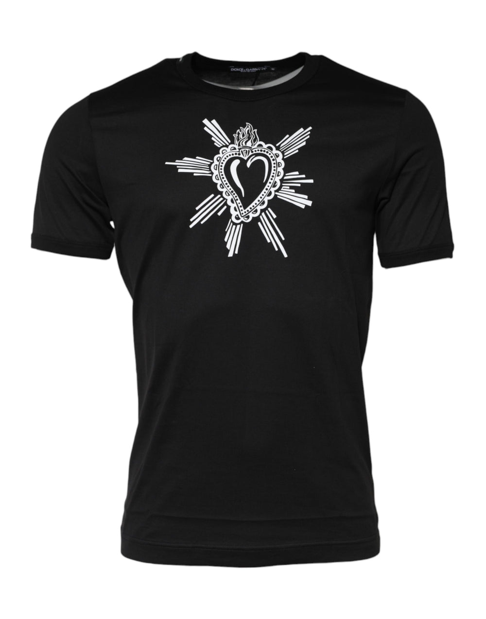 Dolce & Gabbana Black Sacred Heart Cotton Crew Neck T-Shirt