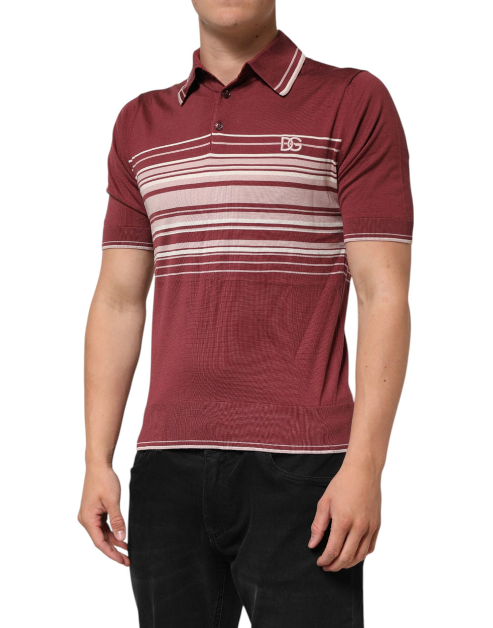 Dolce & Gabbana Cotton-Silk Burgundy Striped Polo Shirt