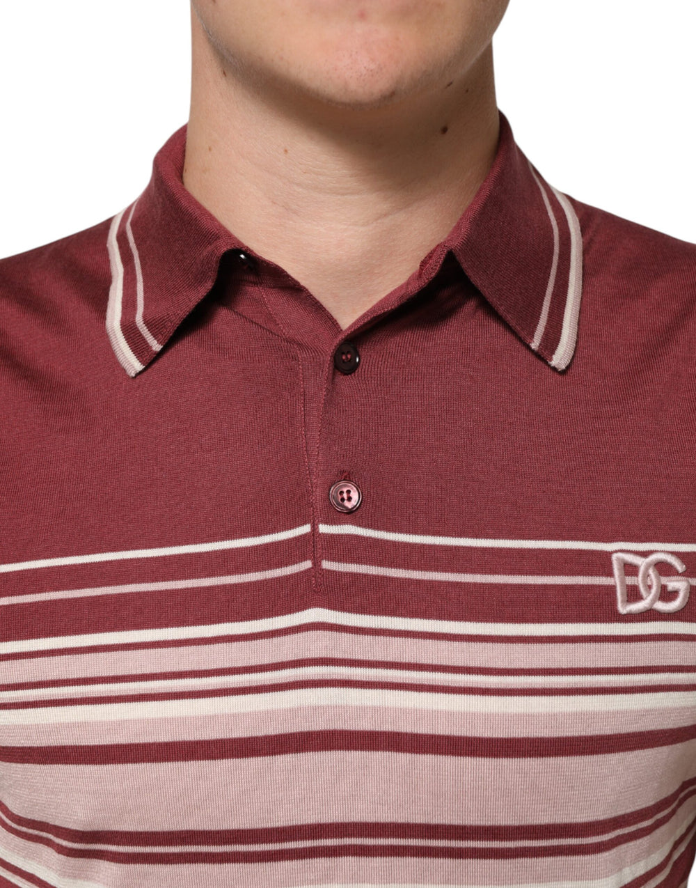 Dolce & Gabbana Cotton-Silk Burgundy Striped Polo Shirt