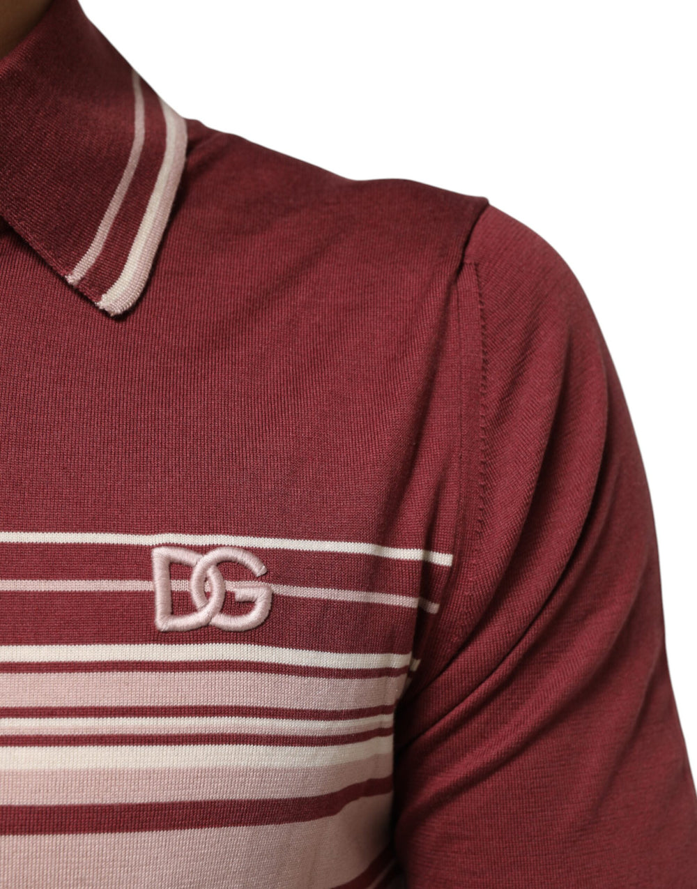 Dolce & Gabbana Cotton-Silk Burgundy Striped Polo Shirt