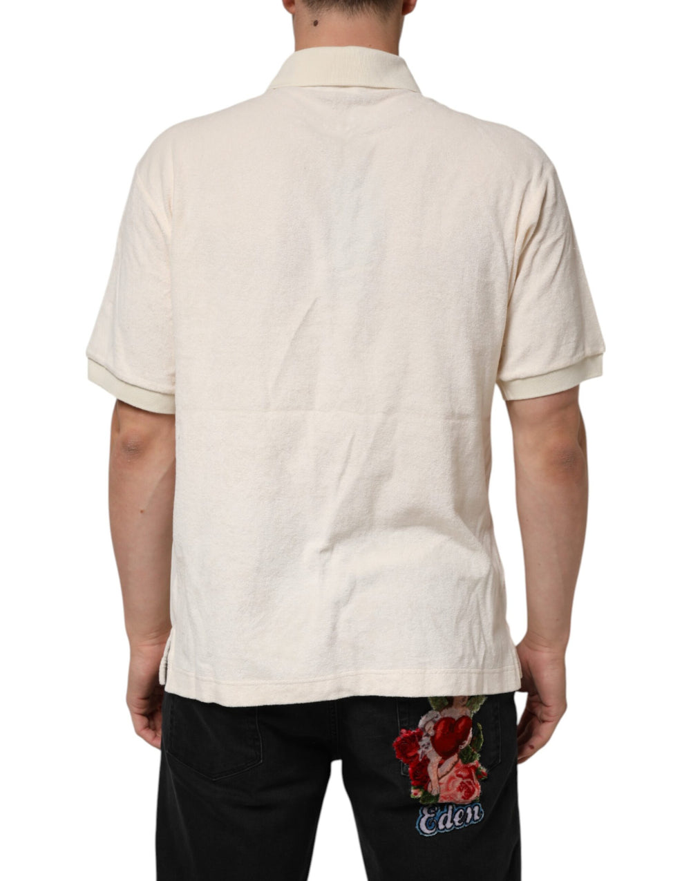 Dolce & Gabbana Cotton Terry Polo Shirt in Ivory