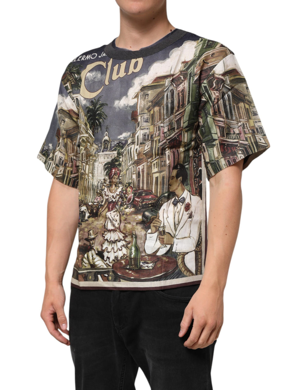 Dolce & Gabbana 100% Linen Crew Neck T-shirt in Multicolor
