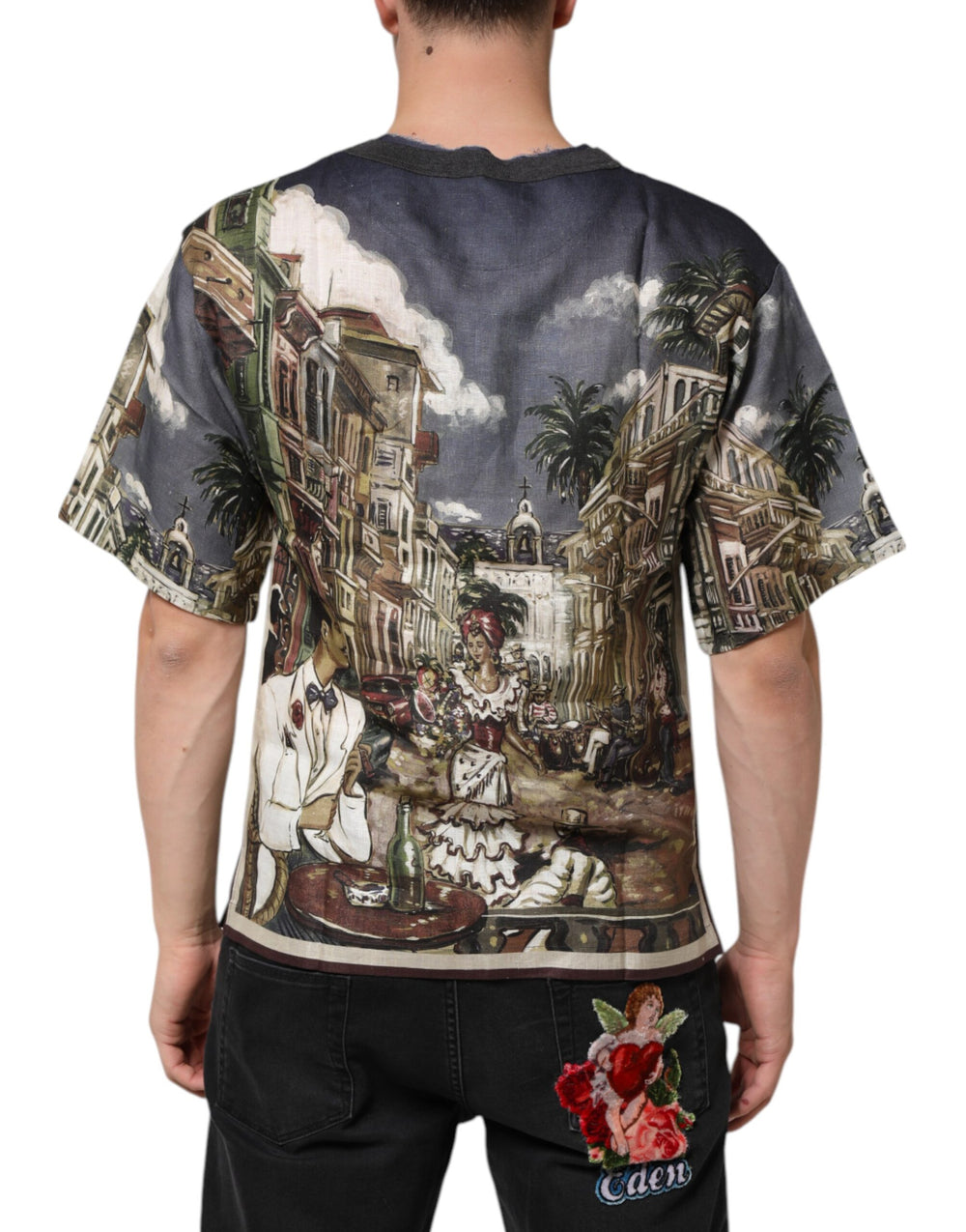 Dolce & Gabbana 100% Linen Crew Neck T-shirt in Multicolor