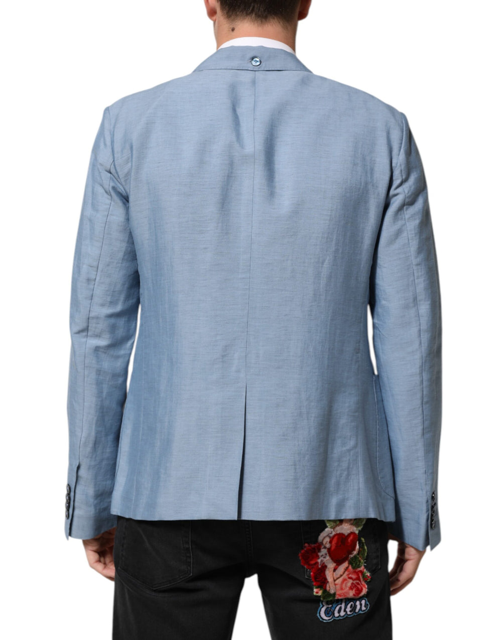Dolce & Gabbana Linen Double-Breasted Blazer in Light Blue