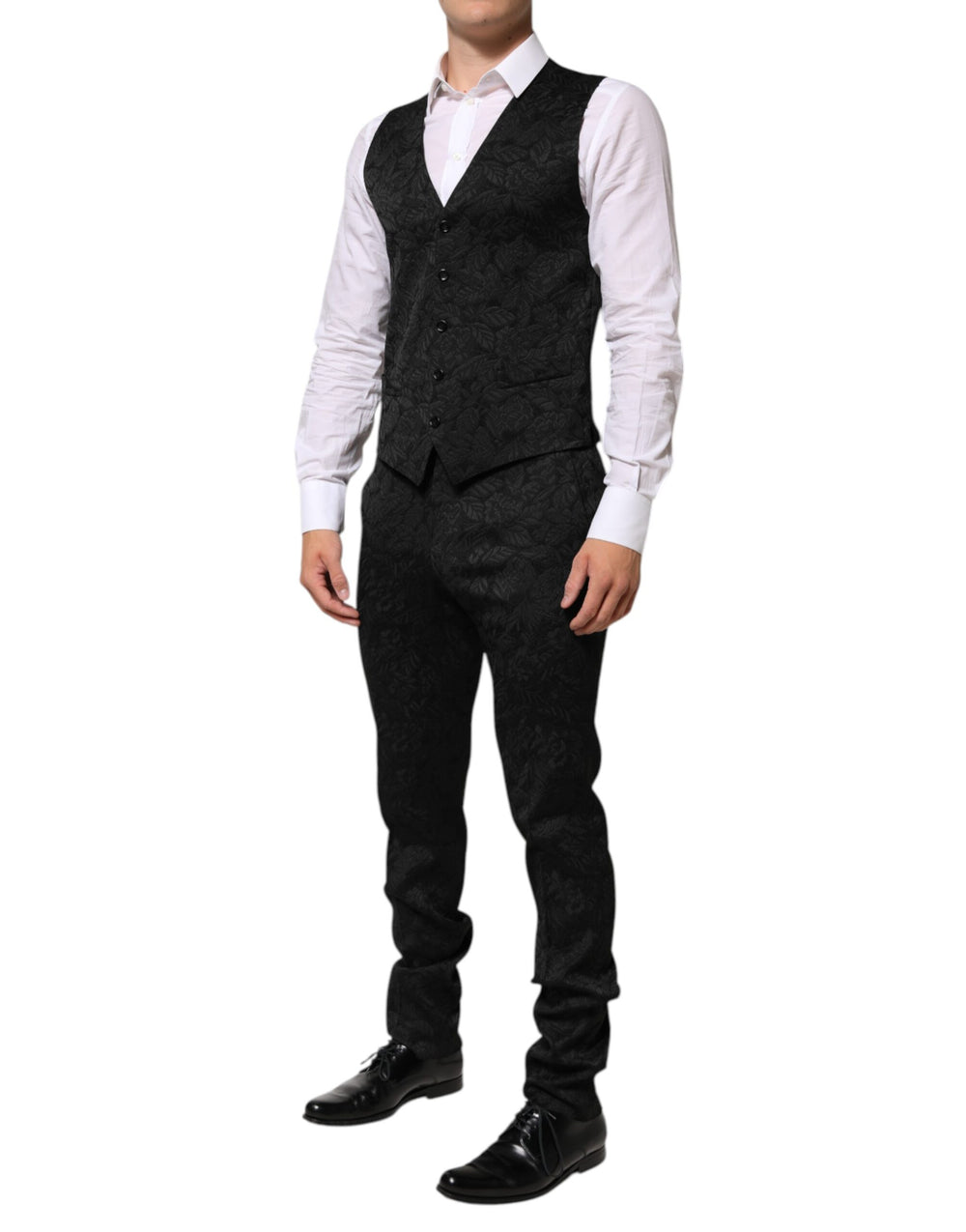 Dolce & Gabbana Three-Piece Brocade Jacquard Suit in Black