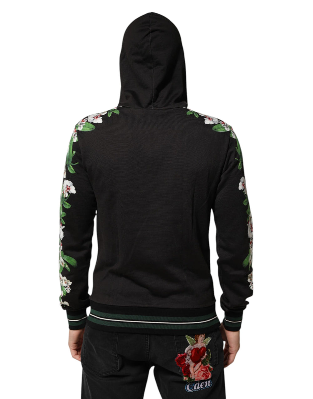 Dolce & Gabbana 100% Cotton Black Hoodie with Floral Print