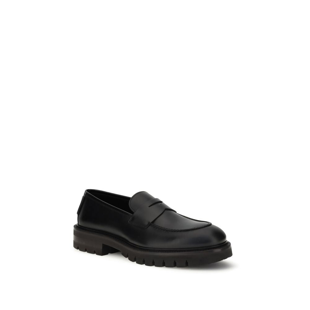 Ferragamo Calf Leather Slip-On Loafers in Black