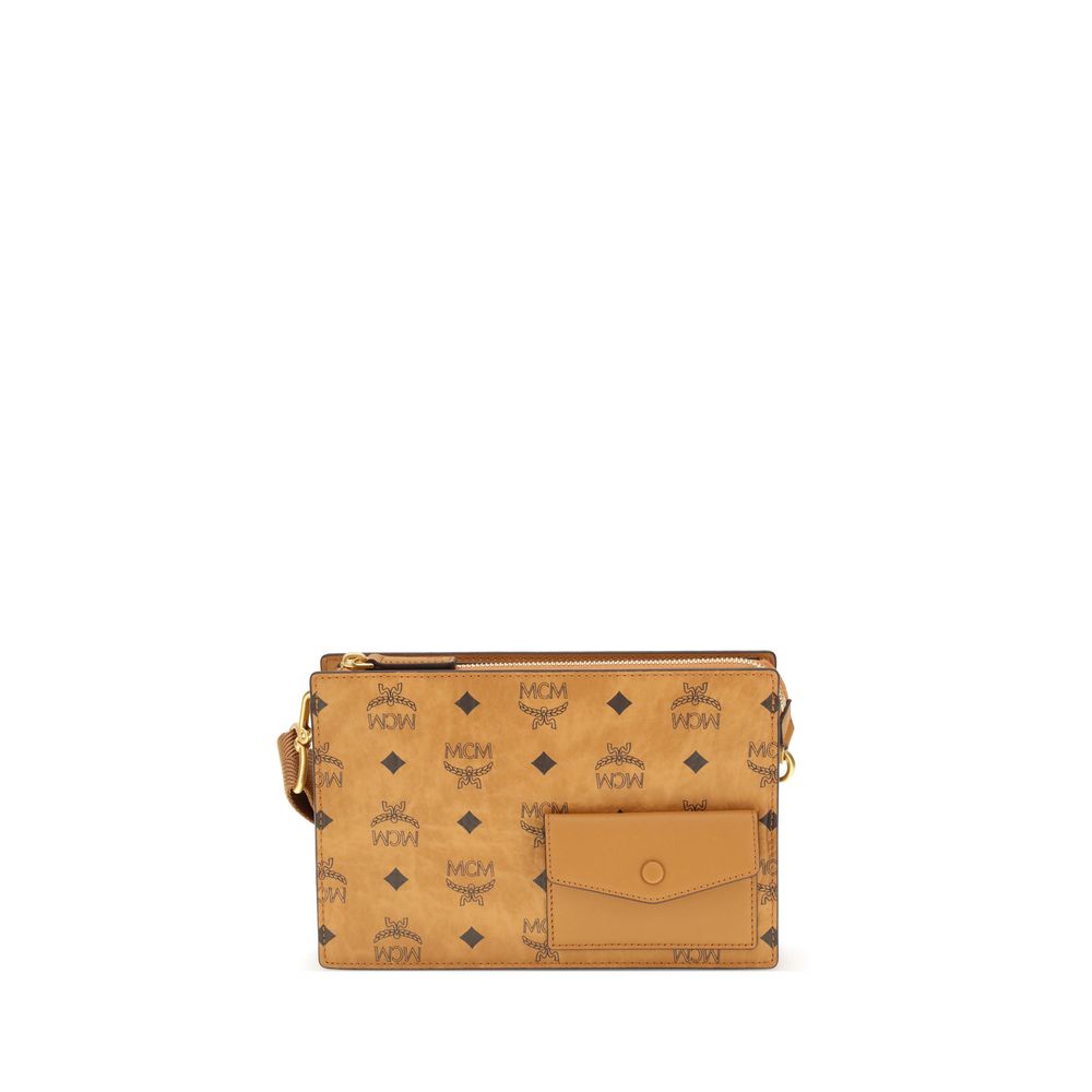 MCM Shoulder Bag με Visetos Canvas σε Καφέ