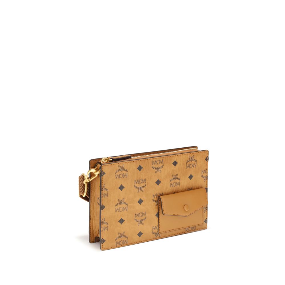 MCM Shoulder Bag με Visetos Canvas σε Καφέ