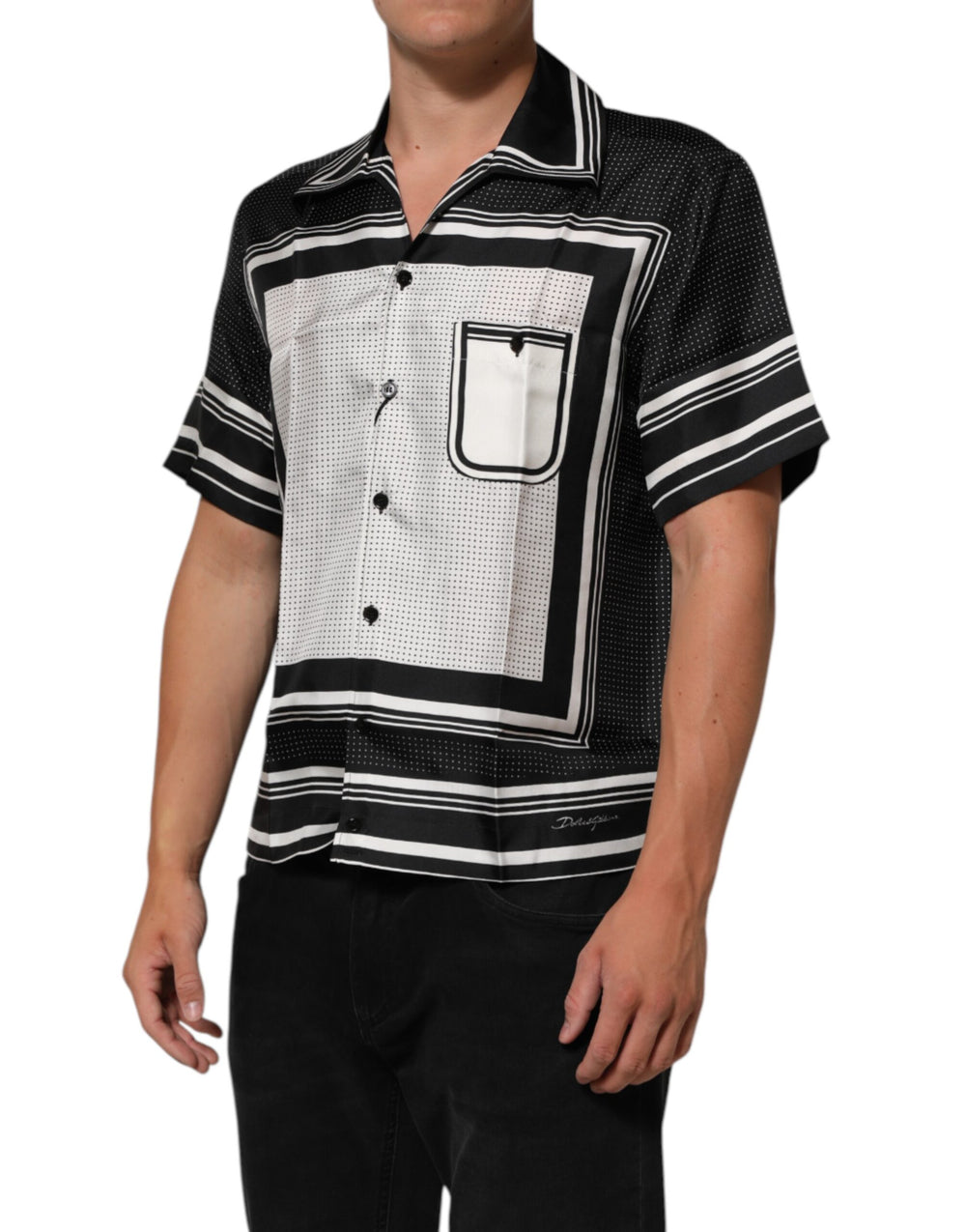 Dolce & Gabbana Silk Polo Shirt in Black and White