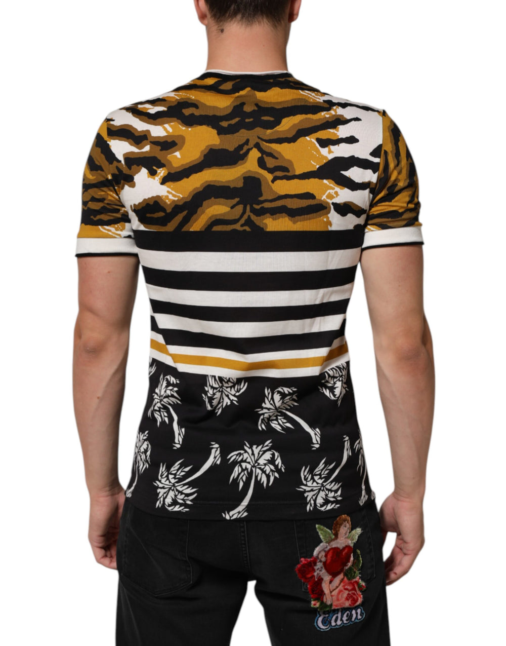 Dolce & Gabbana Multicolor Leopard Palm Leaf Cotton T-shirt