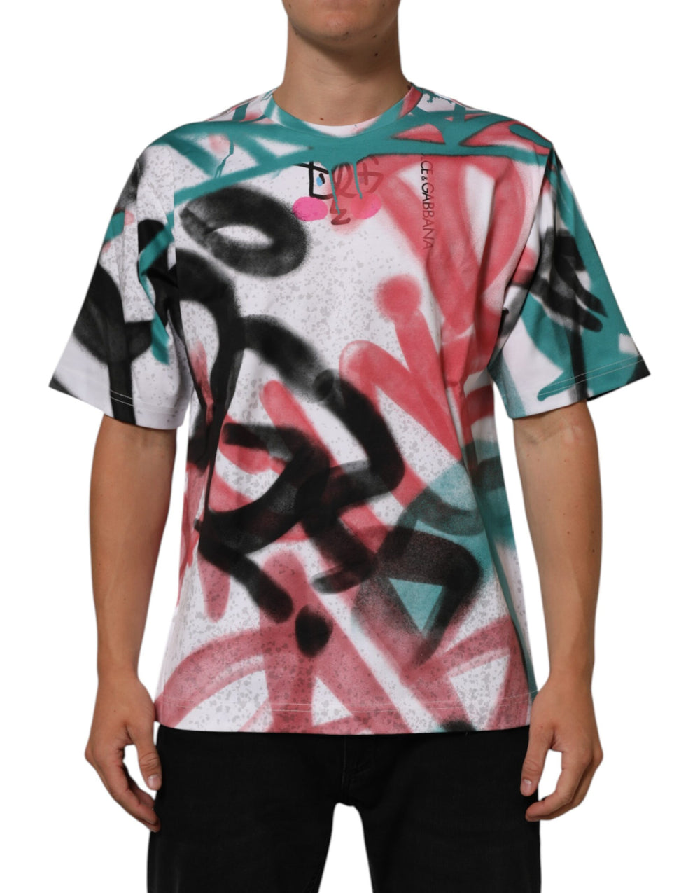 Dolce & Gabbana Cotton Graffiti Crew Neck T-Shirt in White