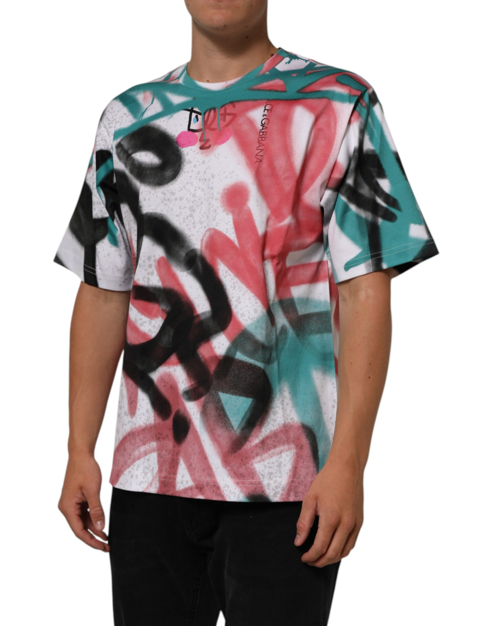 Dolce & Gabbana Cotton Graffiti Crew Neck T-Shirt in White