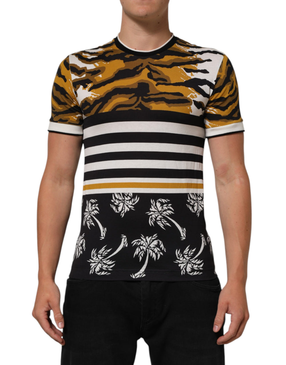 Dolce & Gabbana 100% Cotton Multicolor Leopard Palm Leaf T-shirt