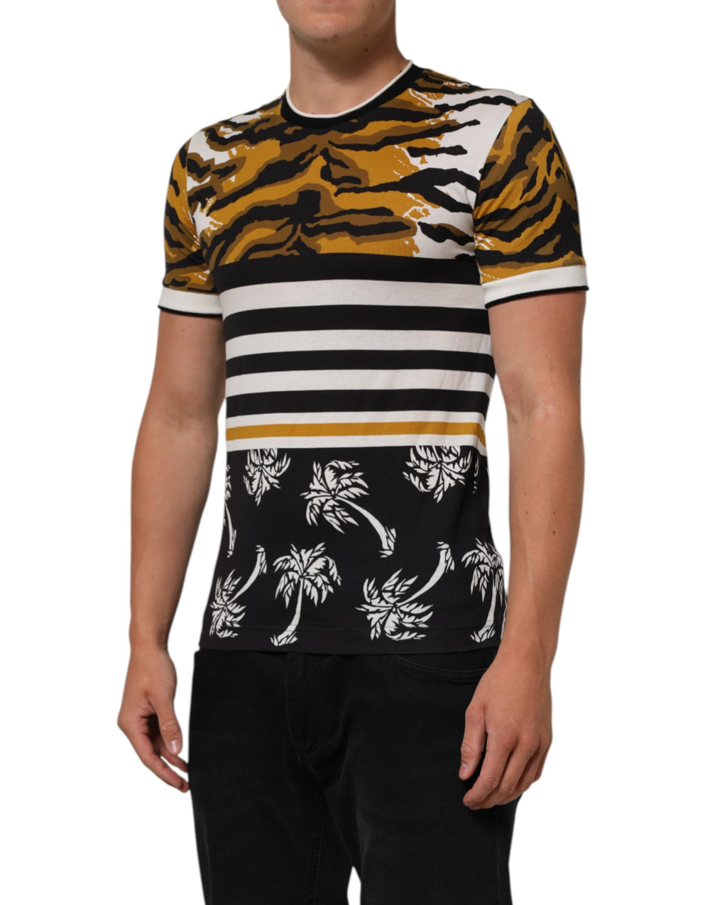 Dolce & Gabbana 100% Cotton Multicolor Leopard Palm Leaf T-shirt