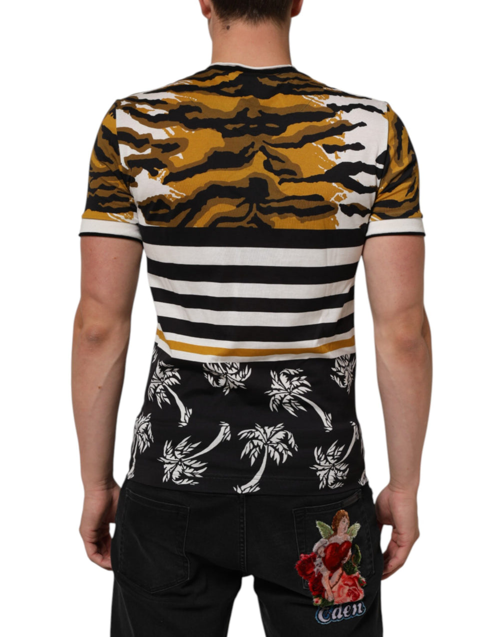 Dolce & Gabbana 100% Cotton Multicolor Leopard Palm Leaf T-shirt