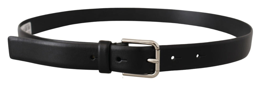 Black Calf Leather Silver Tone Logo Buckle Belt mens luxury fashion - Mens Edit