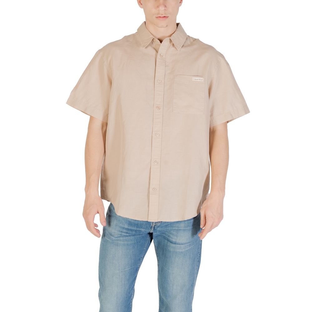 Beige Linen Shortsleeve Shirt mens luxury fashion - Mens Edit