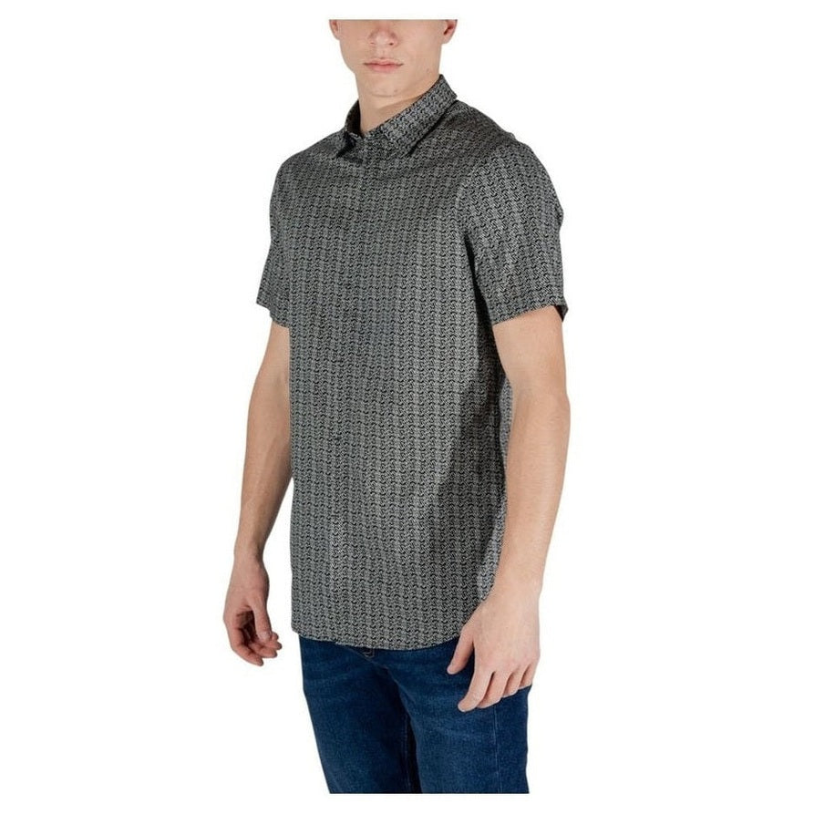Armani Exchange Cotton Blend Short-Sleeve Shirt in Black