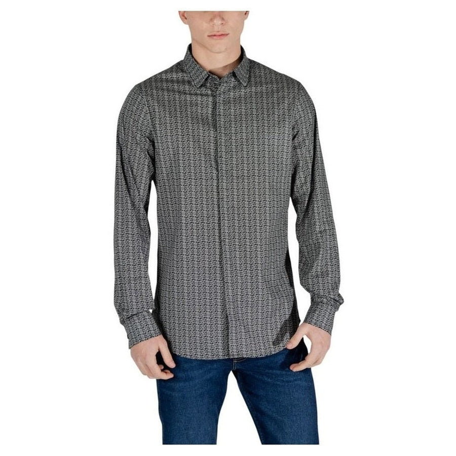 Armani Exchange Black Cotton Men's Geometric Pattern Shirt - Designer | Mens Edit