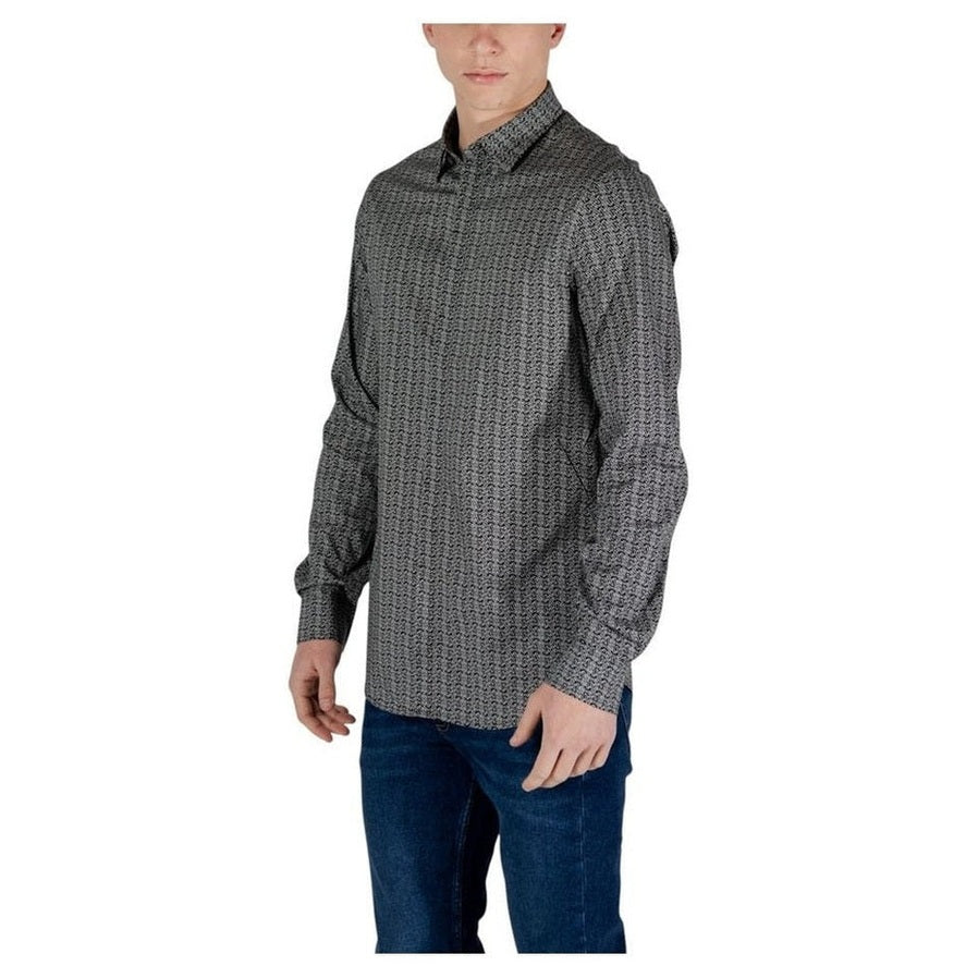 Armani Exchange Cotton-Elastane Geometric Pattern Shirt in Black