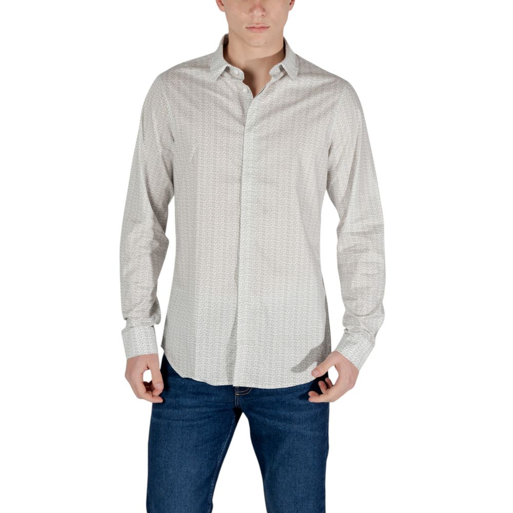 Armani Exchange Cotton Stretch Pattern Shirt in Cream