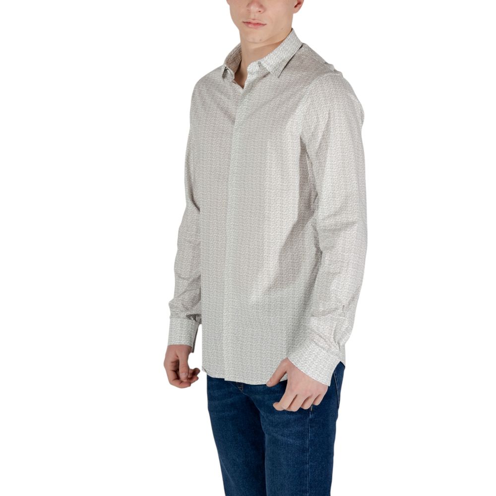 Armani Exchange Cotton Stretch Pattern Shirt in Cream