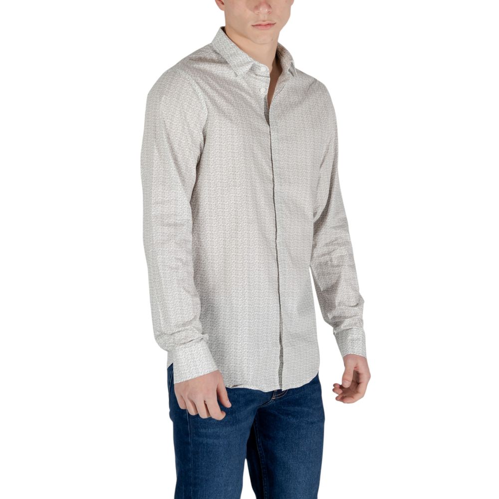 Armani Exchange Cotton Stretch Pattern Shirt in Cream