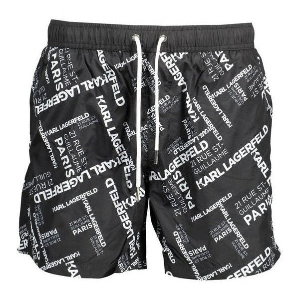 Karl Lagerfeld Black Polyester Men's Drawcord Swim Trunk - Designer | Mens Edit