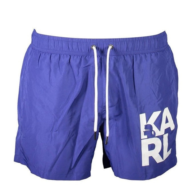 Karl Lagerfeld Blue Polyester Men's Logo Swim Trunks - Designer | Mens Edit